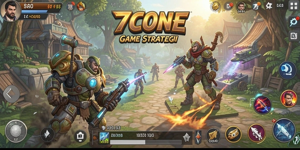 Tangkapan layar utama 7CONE menampilkan aksi pertempuran yang intens.