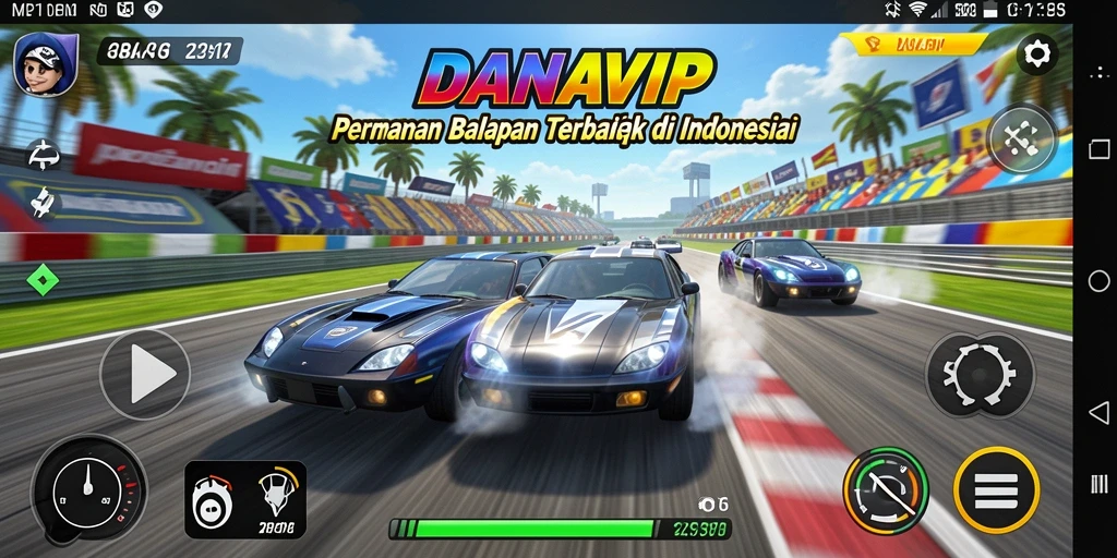 Tampilan grafis memukau saat bermain balapan di DANAVIP.