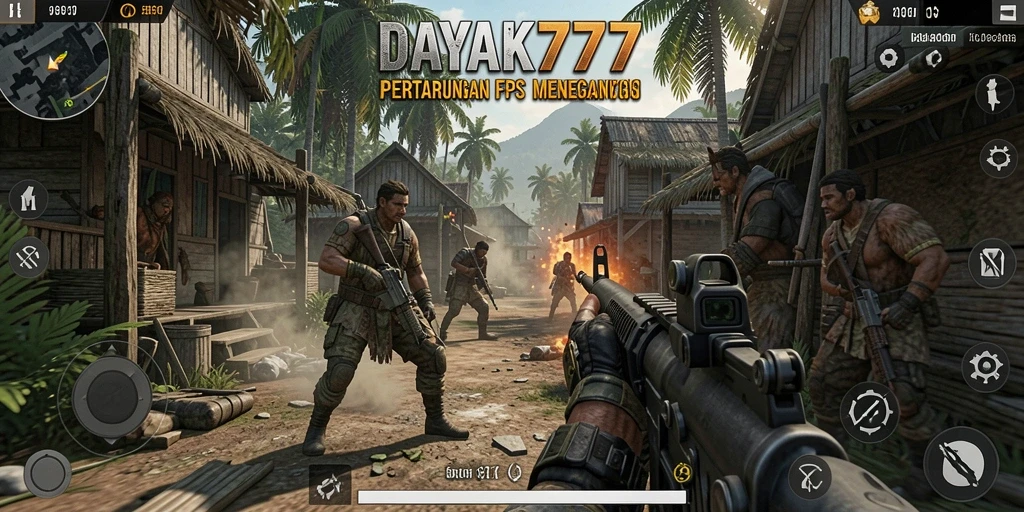 Screenshot dari gameplay <strong>DAYAK777</strong> menampilkan aksi menegangkan dalam pertempuran FPS.