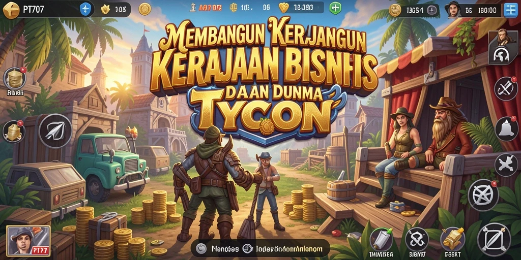 Screenshot PT707 menampilkan aksi mendalam dalam membangun kerajaan bisnis.