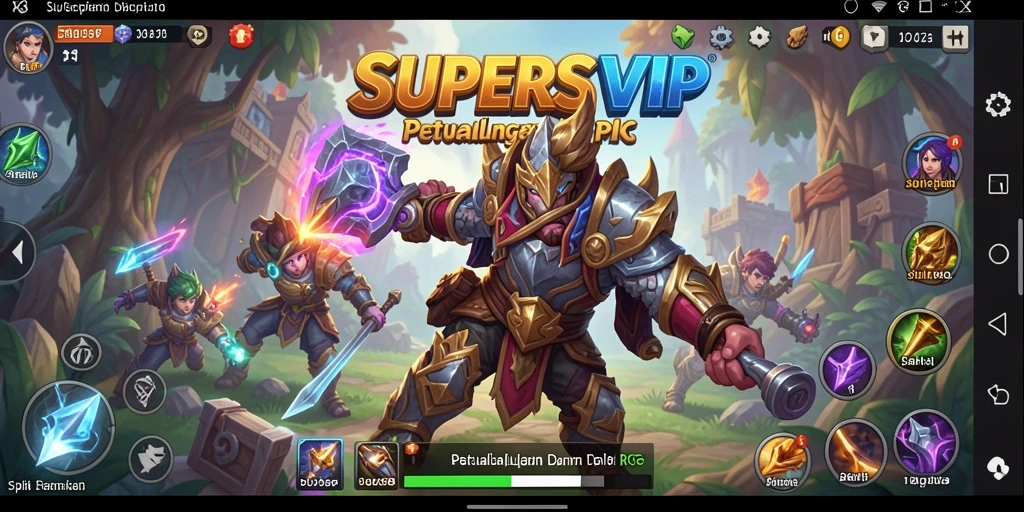 Screenshot utama dari gameplay RPG SUPERSVIP yang menampilkan pertarungan epik.