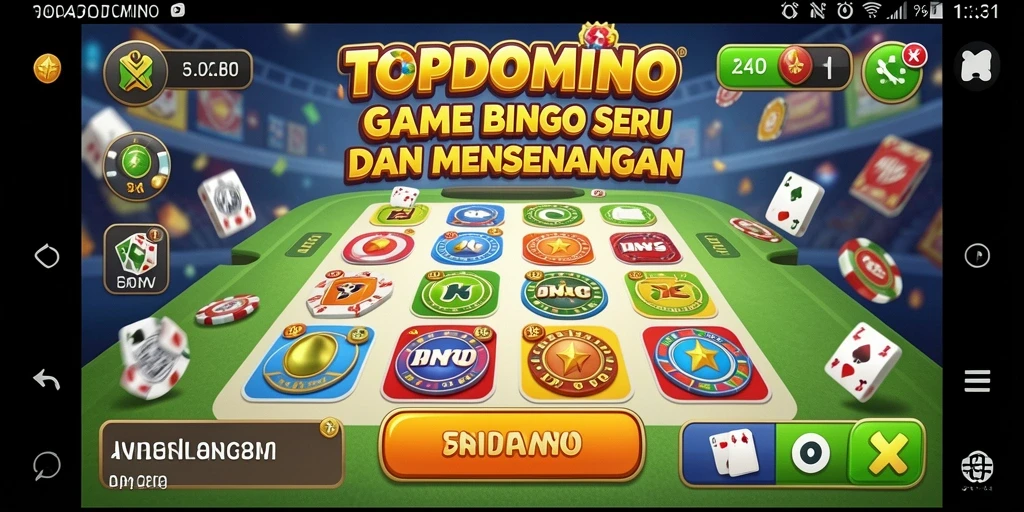 Tampilan gameplay seru dari TOPDOMINO dengan berbagai tema Bingo.